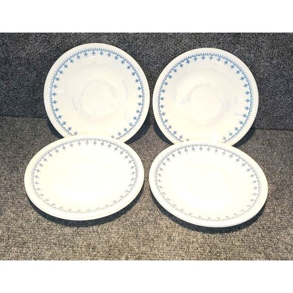 Corelle Livingware by Corning 6.25” Saucer - Lot of 6-  Snowflake Garland Blue - Picture 1 of 5